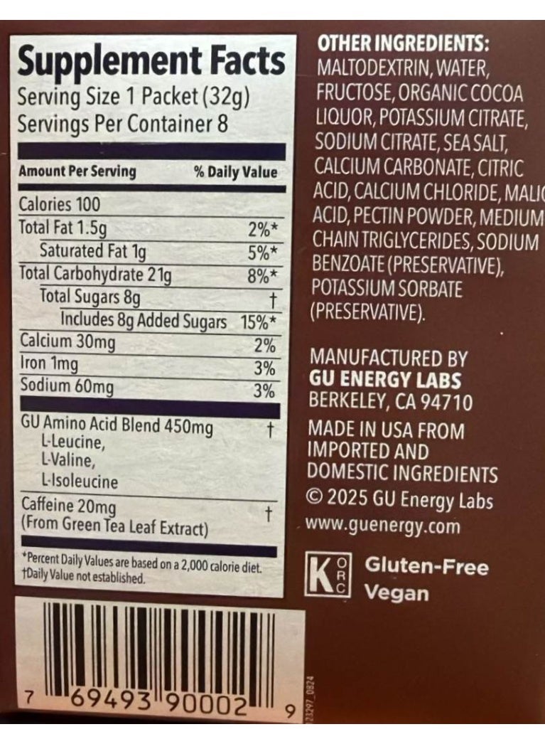 GU Chocolate Outrage Naturally Flavored, Energy Gel, 8 Packets each 1.1 oz (32g) - Image 2